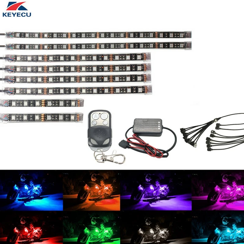KEYECU 8 шт. набор светодиодных полосок для мотоцикла многоцветные светящиеся