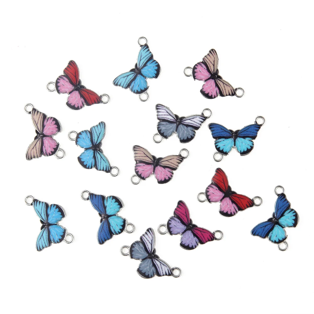 

10pcs Trendy Alloy Mixed Color Enamel Art Oil Drop Butterfly Charms Connector For DIY Jewelry Accessories 16*8mm