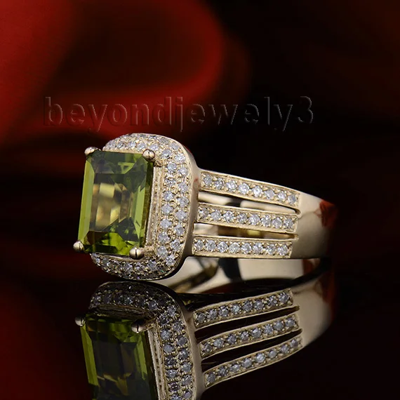 Кольцо LANMI из желтого золота 14 карат с натуральным Перидотом Ювелирное Украшение