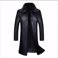S-4xl Sale Specials New Winter Middle-aged Long Pu Leather Coat Windbreaker Fur Trench Men Thick Coat Father Plus Size Overcoat