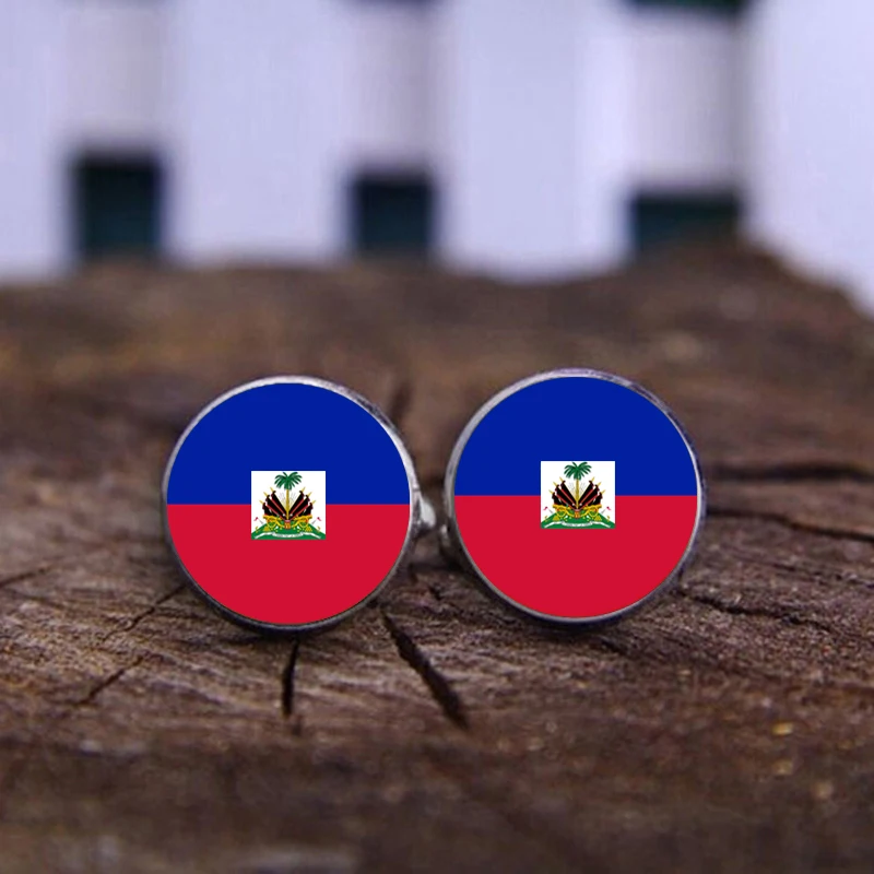 Модные Haiti национальные запонки с изображением флага 3 цвета круглый стеклянный