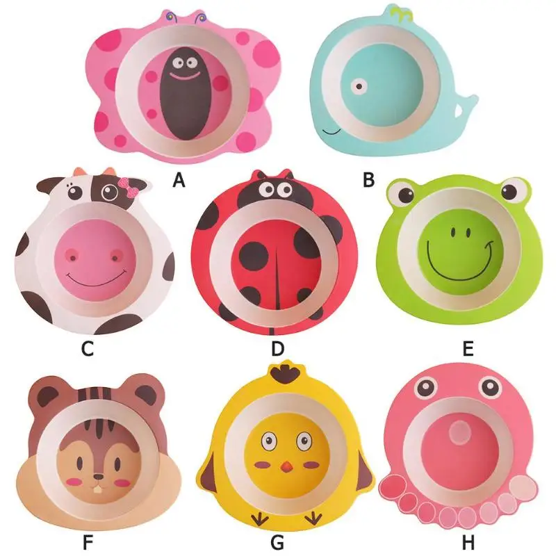 

Baby Bamboo Fiber Bowls Cute Cartoon Animal Dishes Baby Feeding Tableware Children Infant Toddler Portable Plates