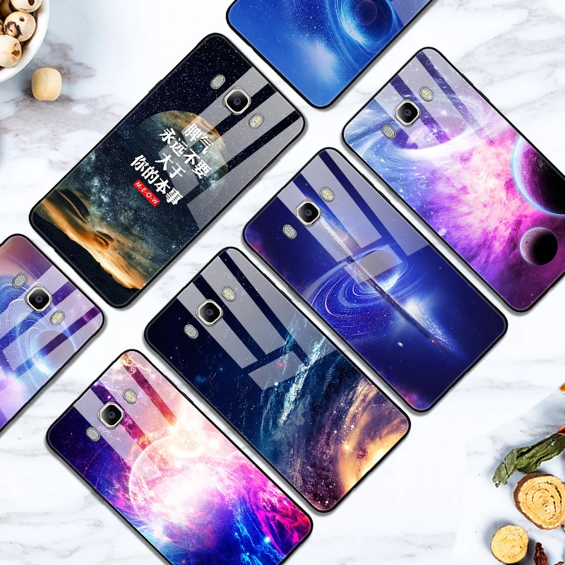 Для samsung Galaxy J7 J710 чехол из закаленного стекла с изображением планеты и космоса, стеклянный чехол для задней панели, чехол для samsung J7, J710 Capa