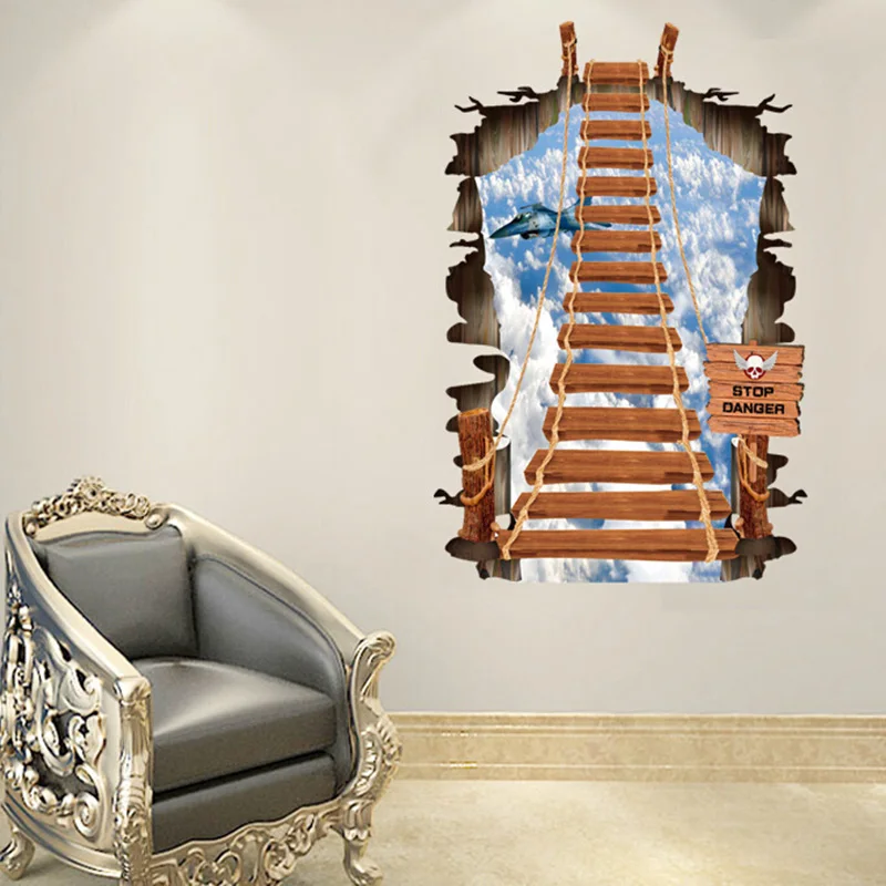 Creative 3D Staircase Sky Airplane Wall Sticker Personality Home Decoration Ceiling Living Room Floor Art Decals Wallpaper | Дом и сад