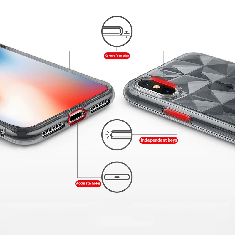 MYSUN Clear 3D Geometry Diamond Pattern Case for iPhone X 8 7 6 6S Plus Fitted Cases Ultra thin Transparent Soft TPU Back Cover |