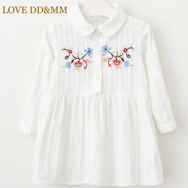 LOVE DD& MM/платье для девочек Новинка года, Весенняя детская одежда белое платье-рубашка с длинными рукавами и цветочной вышивкой для девочек