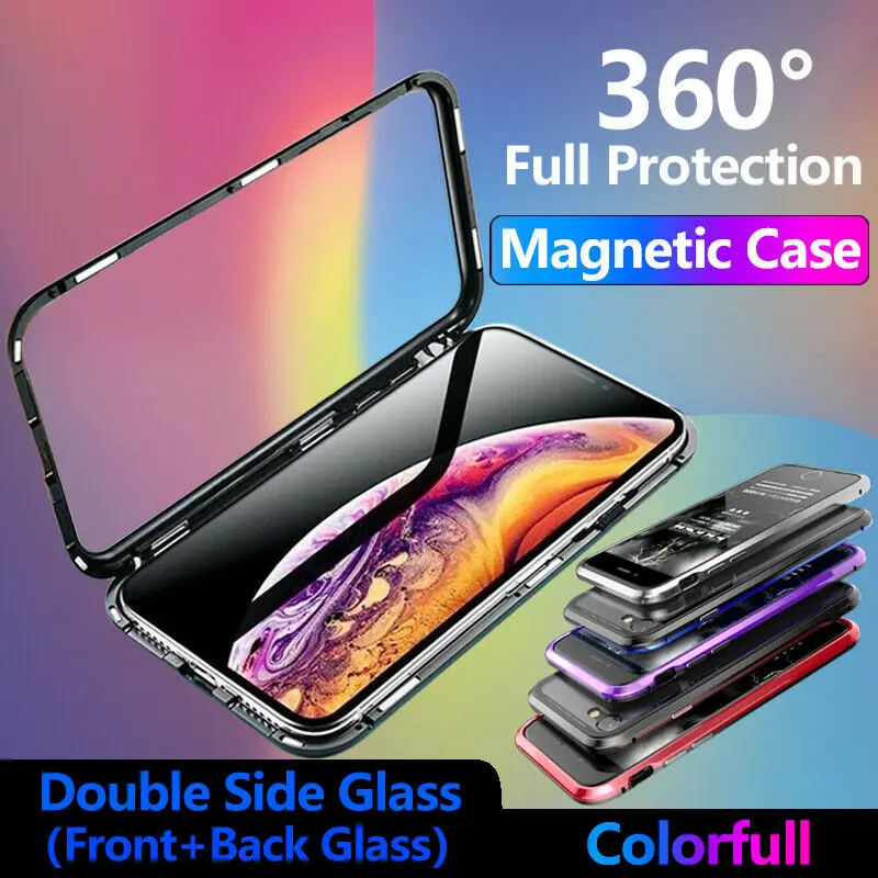 Для iPhone XR XS MAX X 7 8 6 6S Plus Магнитный чехол передний + задний двухсторонний 9H корпус из