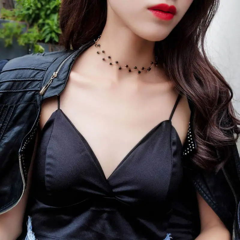 gold Ufavoirte, новинка,, модное ожерелье с черным кристаллом, Torques Bijoux, простое, с крестом, из бисера, чокеры, ожерелье s, Женские Ювелирные изделия - Окраска металла: gold