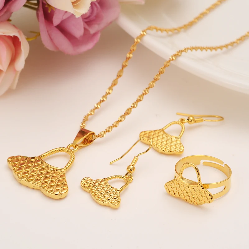 Комплект из колье серёг и кольца золотого цвета|earrings ring set|african womenbridal wedding jewelry |