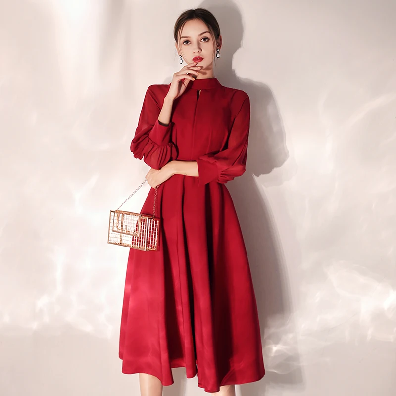 Женские Элегантные вечерние платья модель 2021 года а силуэт с круглым вырезом и