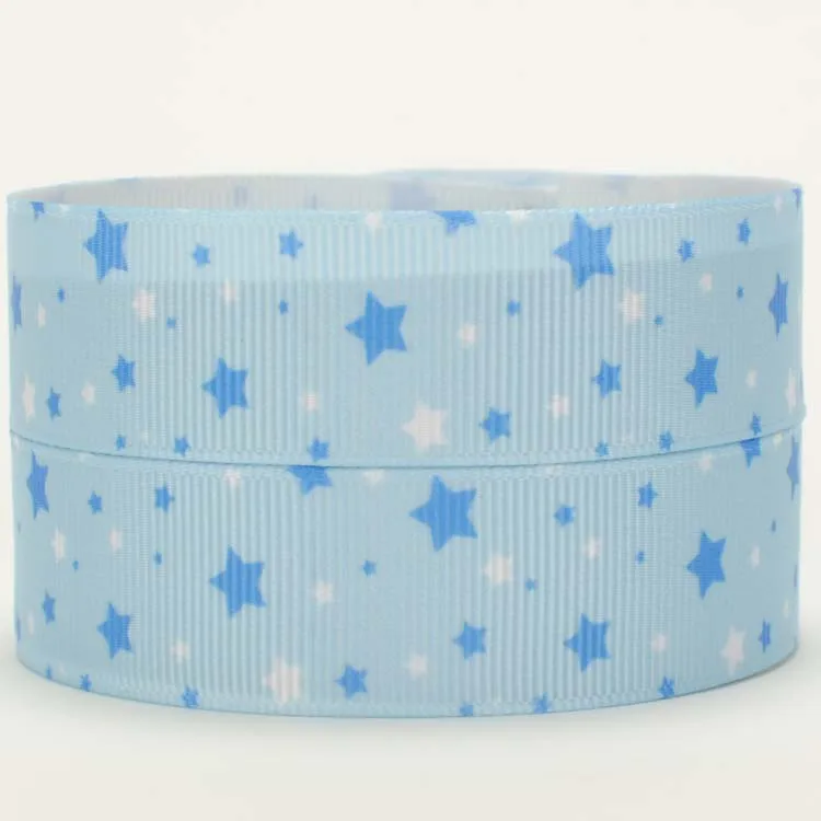 

NEW 7/8' 22mm 10 yards blue bling star pattern printed grosgrain ribbon free shipping