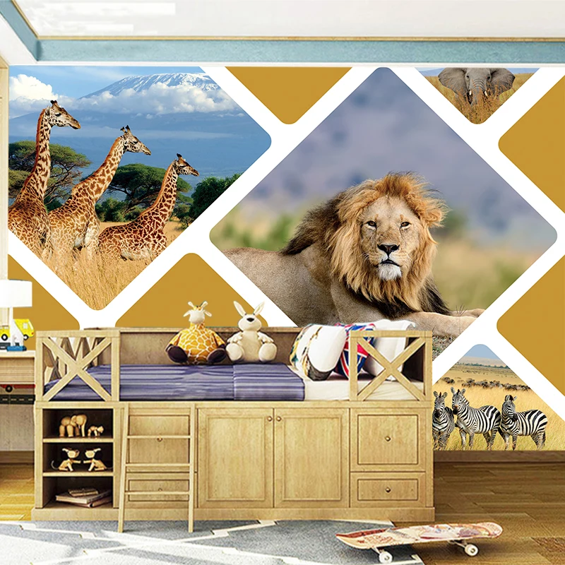3D креативные Животные Слон Лев Жираф обои фрески живопись виниловые настенные