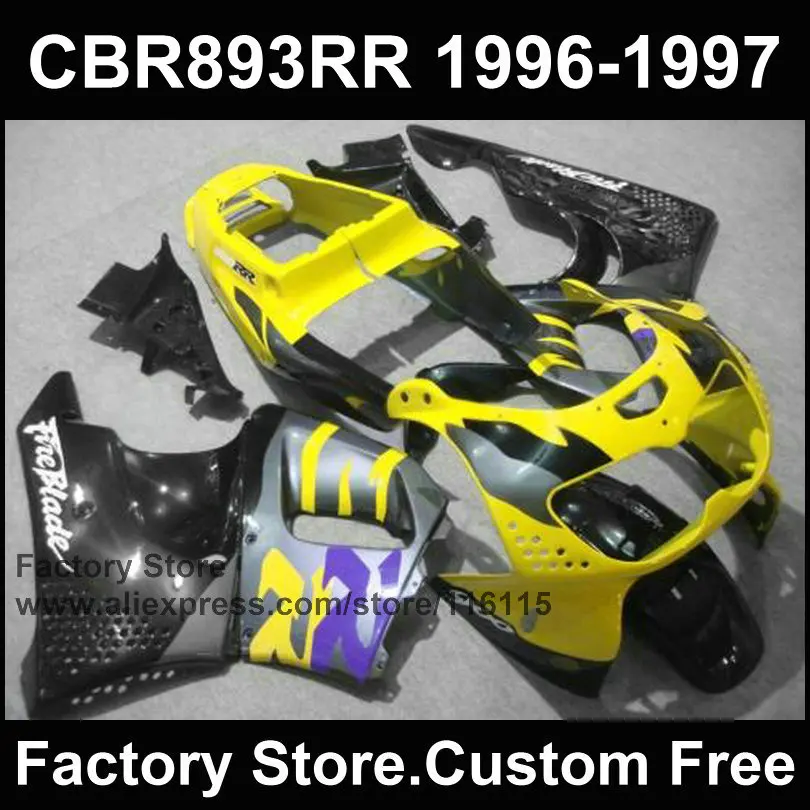 

Custom free aftermarket fairing for HONDA 1996 1997 CBR 900RR CBR 893RR 96 97 fireblade white yellow CBR 893 ABS fairings kit