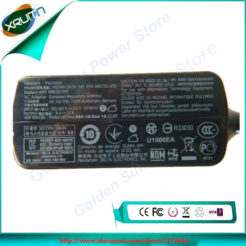 Используется оригинальный 9V 1.1A 10W Ac адаптер питания для HP ElitePad 900 G1 1000 G2 685735 003 HSTNN