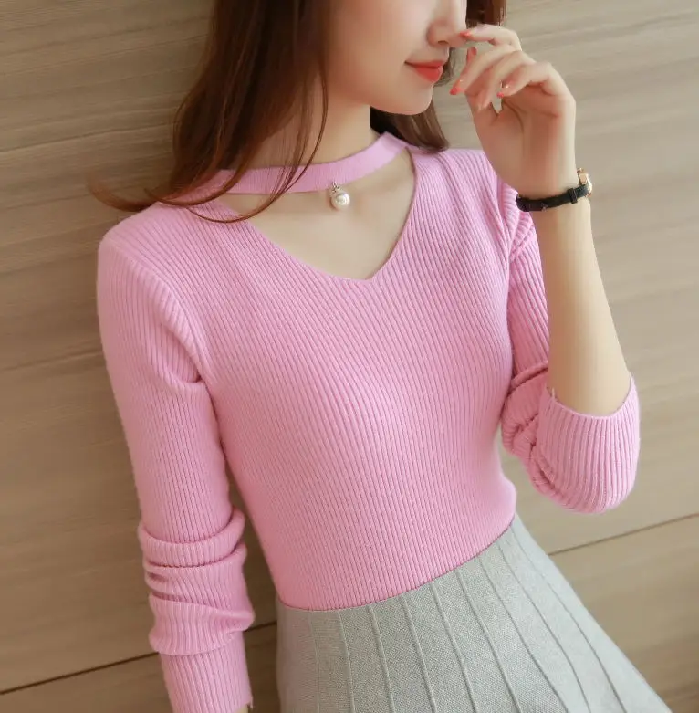 New winter sweater bottoming openwork beaded wild female short paragraph hedging long-sleeved shirt | Женская одежда
