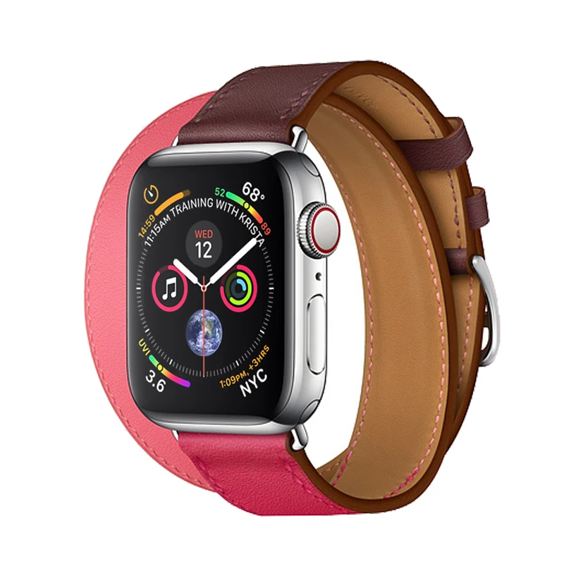 Кожаный двойной тур ремешок для apple watch band 42 мм 38 44 40 correas часов браслет iwatch серии 4 3