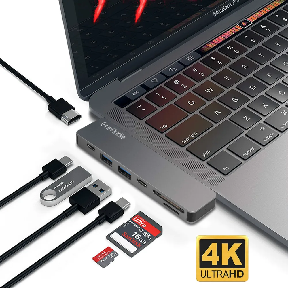 7 в 1 двойной USB 3,1 type-C концентратор к HDMI USB-C PD адаптер питания Thunderbolt 3 USB C концентратор для Macbook с USB 3,0 устройство для чтения карт SD TF