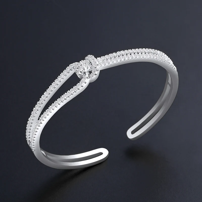 OCESRIO Gold Knot Cuff Bracelets Cubic Zirconia Stones Designer Crystal Metal Bangles for Women Luxury Jewelry brt-b30 | Украшения и