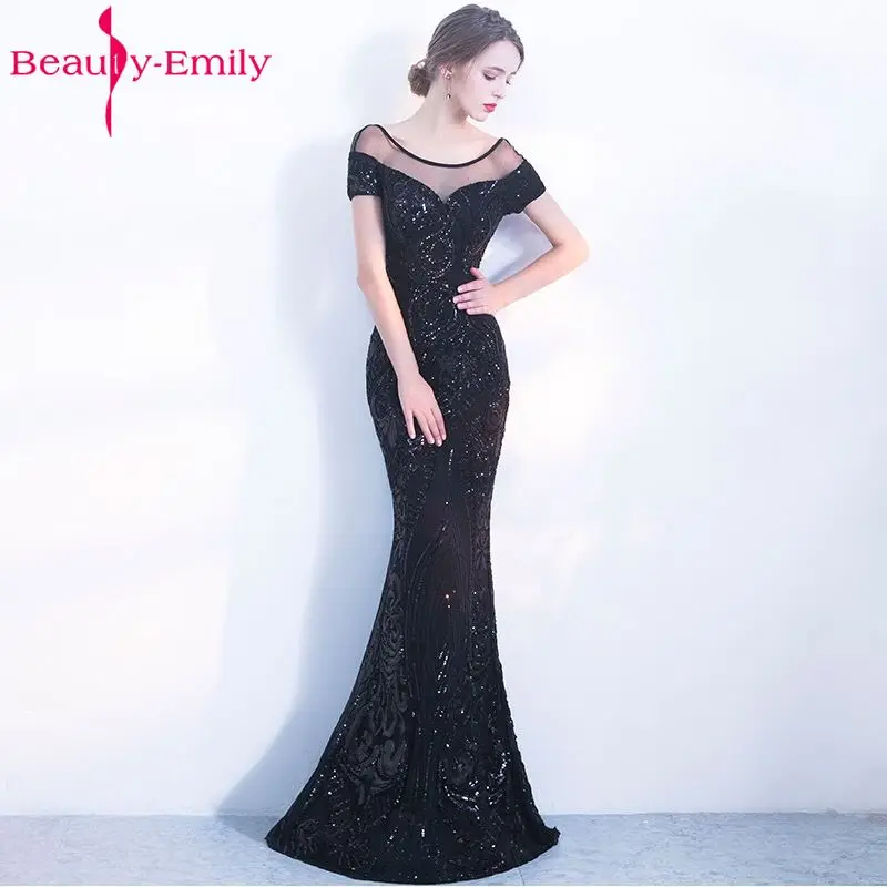 Элегантное Длинное Вечернее Платье с открытой спиной Beauty Emily черное вечернее