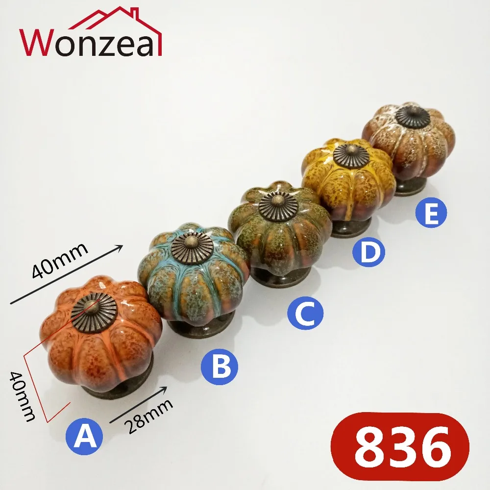 5pcspack 40mm pumpkin ceramic knob vintage colorful dresser door knob zinc alloy kitchen furniture handle cabinet drawer pull free global shipping