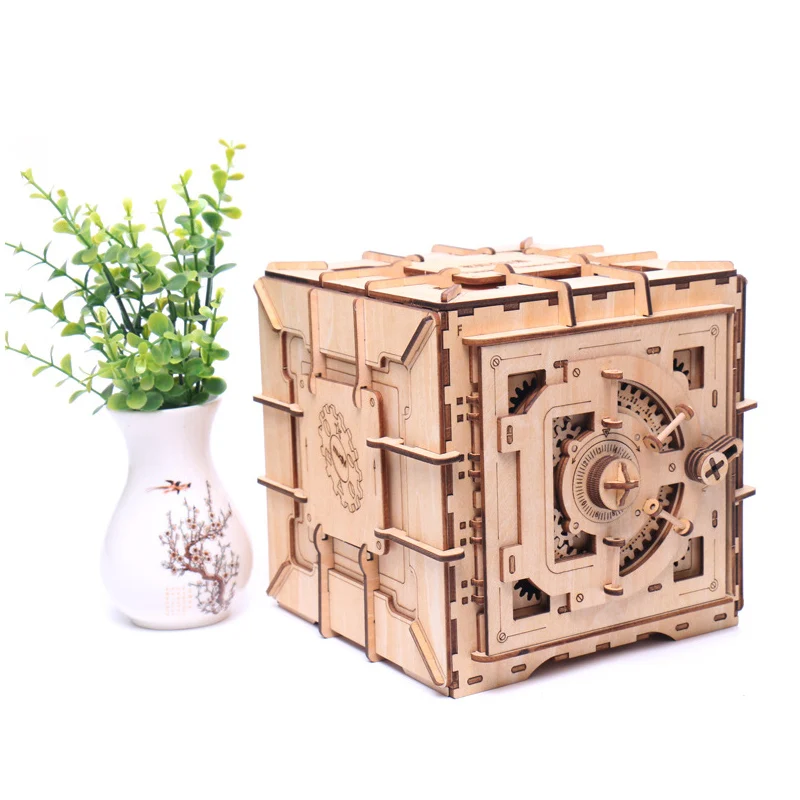 

Children 3D Wooden Mechanical Password Treasure Box DIY Model Transmission Puzzle Valentine's Day Kid Creative Grow Girl Gift