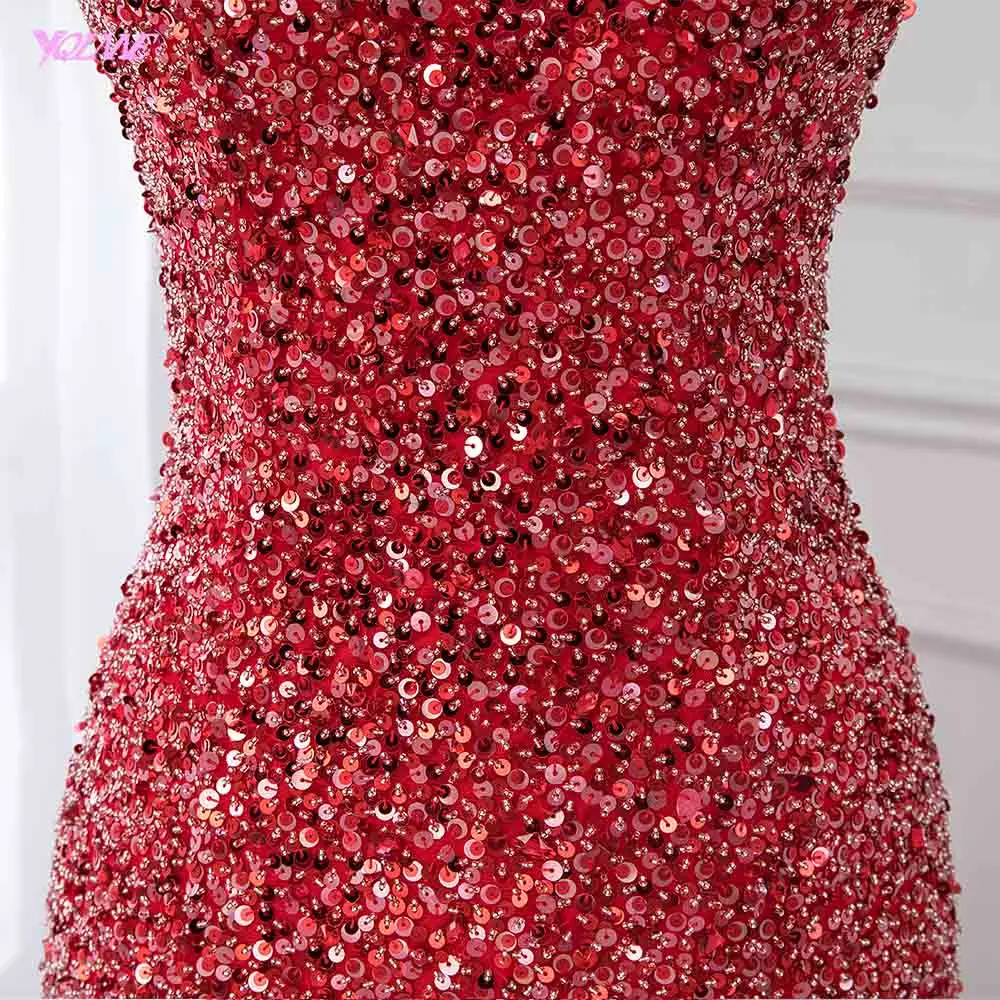 Off Shoulder Red Mermaid Evening Dress 2019 Formal Dresses Gown Competition Robe de Soiree Sequin Beading Tulle YQLNNE | Свадьбы и