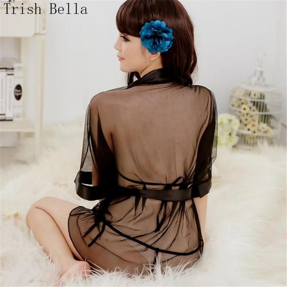 

Net yarn transparent Cardigan Bandage Middle sleeve Mini Pajamas sexy lingerie erotic sexy underwear lenceria langerie babydoll