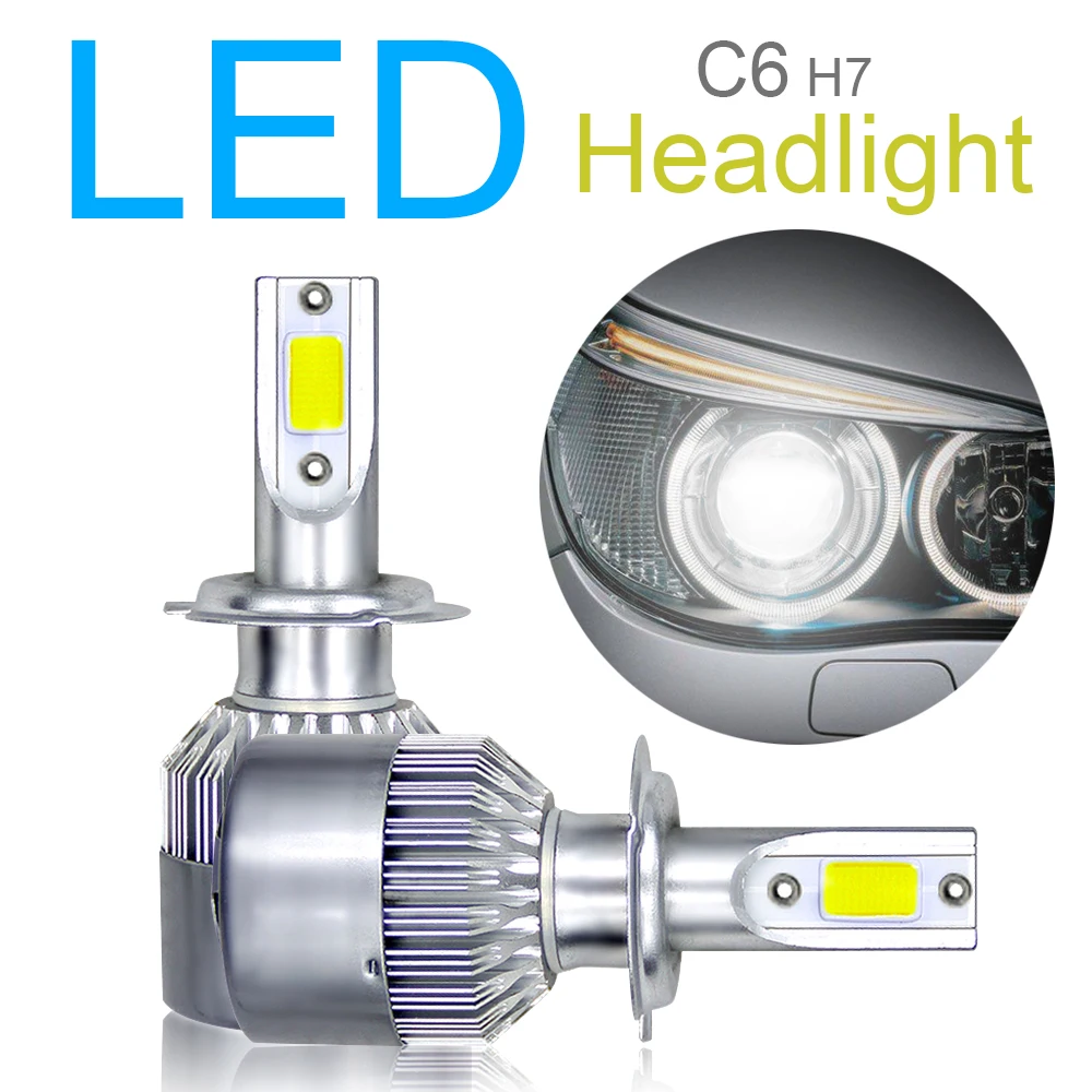 2 шт. C6 COB Светодиодные Автомобильные фары H7 LED 10800LM 6000K светильник 120 Вт передние