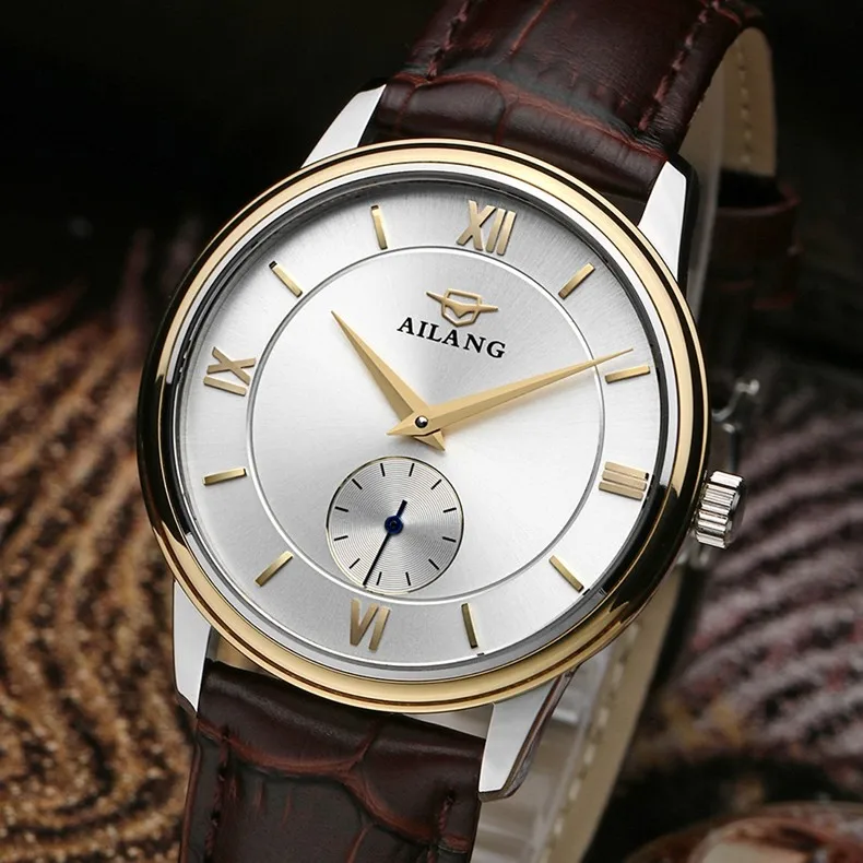 Элегантные деловые Дизайнерские мужские часы механические из натуральной кожи с