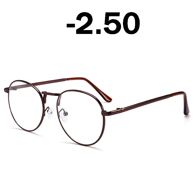 Brown -2.50 Elbru очки для близорукости, мужские очки в металлической оправе, очки для близорукости, женские близорукие очки-1 1,5 2 2,5 3 3,5 4 - Цвет оправы: Brown -2.50