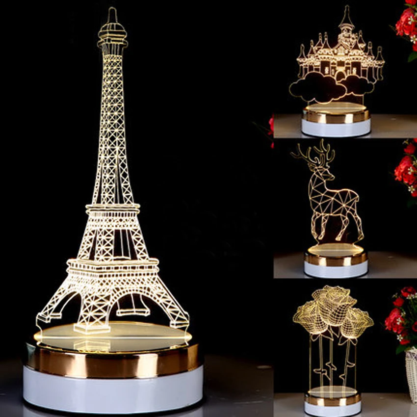 Светодиодный ночник меняющий 3 вида цветов 3D акриловая визуальная иллюзионная