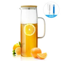 1300ml water jug with natural bamboo lid teapot borosilicat glass water kettle heat resistance juice container pot