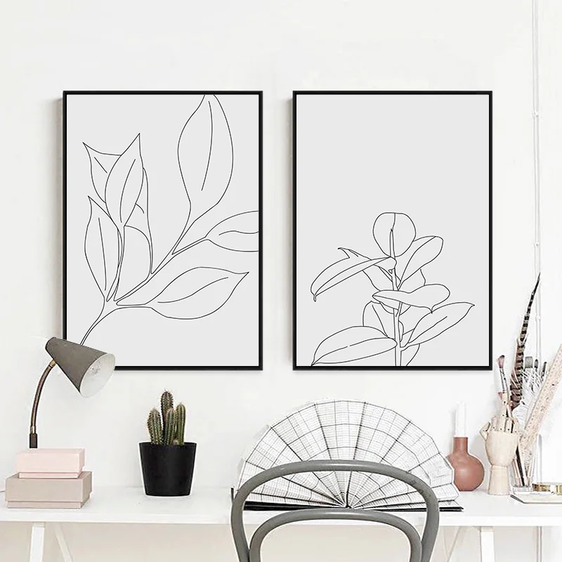 Line Drawing Flower Leaf Abstract Wall Poster Canvas Art Print Modern Botanical Painting Nordic Contemporary Decoration Picture | Дом и сад