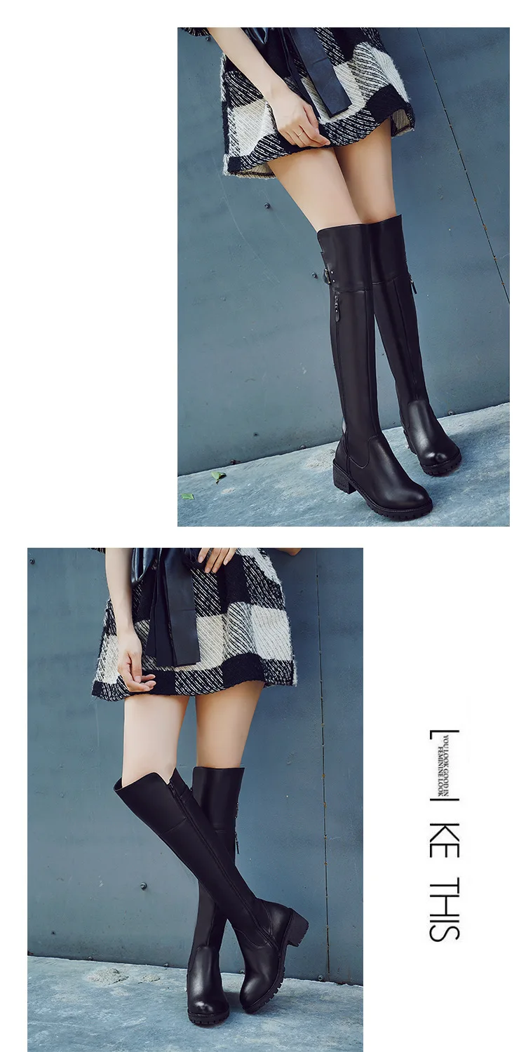 GKTINOO Female Over the Knee Boots Genuine Leather Women's Thigh High Boot Buckle Strap Thick Heels Shoes Woman Winter Warm Fur