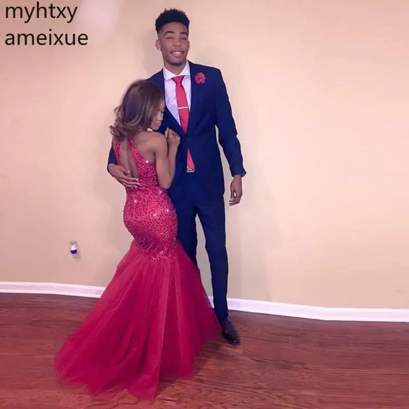 Длинное платье для выпускного вечера русалки 2020 красное вечернее с бисером и