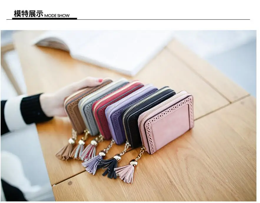 Angelatracy New Arrival Distress Solid PU Leather Card Hollow Out Women Coin Tassel ID Set Credit Card Holder CardHolder
