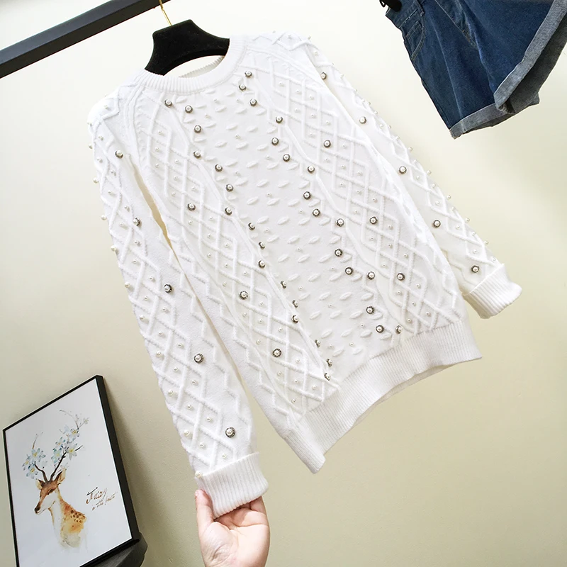 Женская трикотажная рубашка в европейском стиле с ромбовидным узором свободная