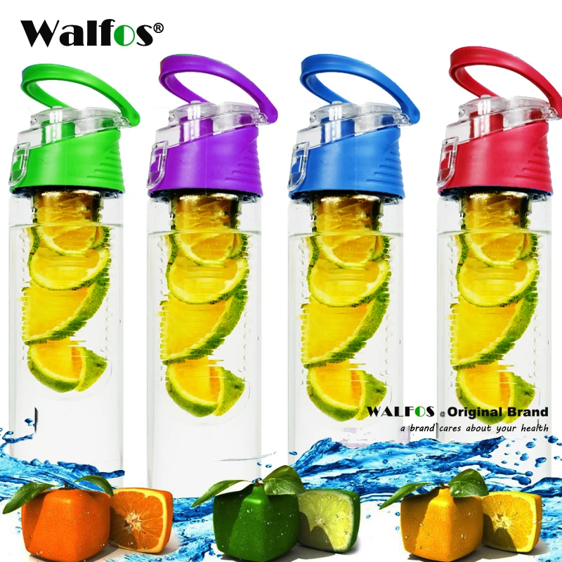 

WALFOS 800 ml 28 oz BPA Free Fruit Infuser Juice Shaker Sports Lemon Water Bottle Tour Hiking Portable Climbing Camp Bottles