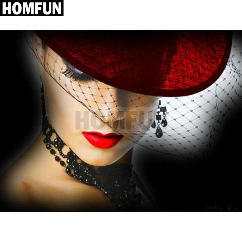 Картина для алмазной вышивки шляпа красавица HOMFUN A00299 алмазная вышивка