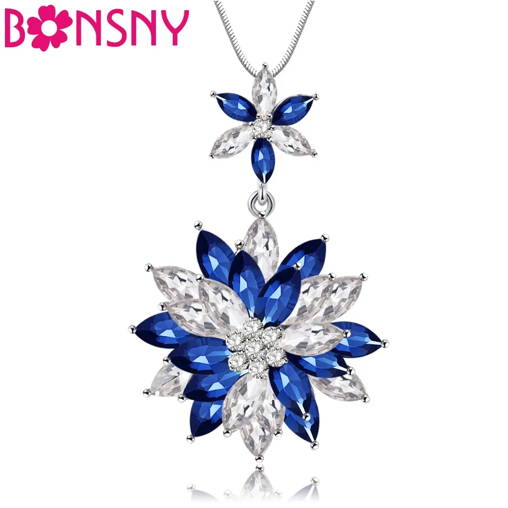 Ожерелье с цветком лотоса Bonsny из сплава опалом кристаллами стразы цепочка колье