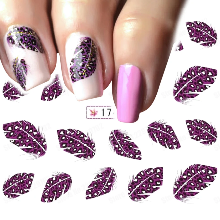 Пурпурные леопардовые перья Переводные картинки для ногтей сделай сам перо