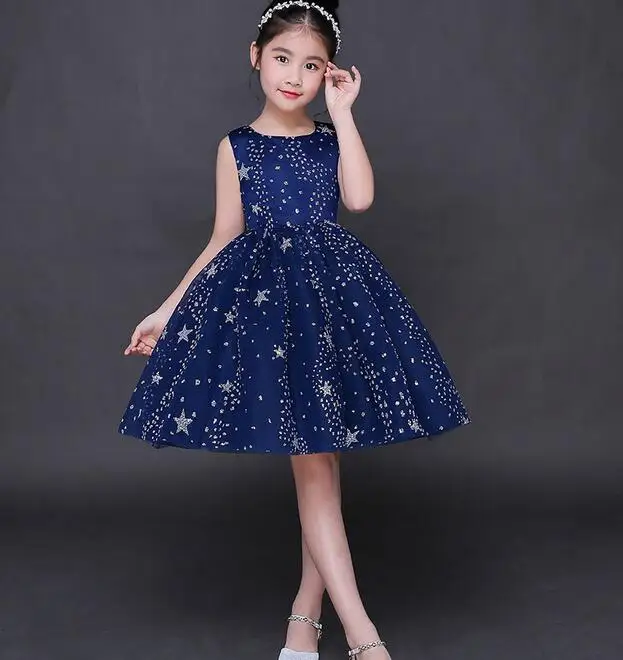 Elegant Children Kids Baby Girls Dress Stars Sequins Tulle Bow Toddler Tutu One Piece Wedding Birthday Dresses | Детская одежда и