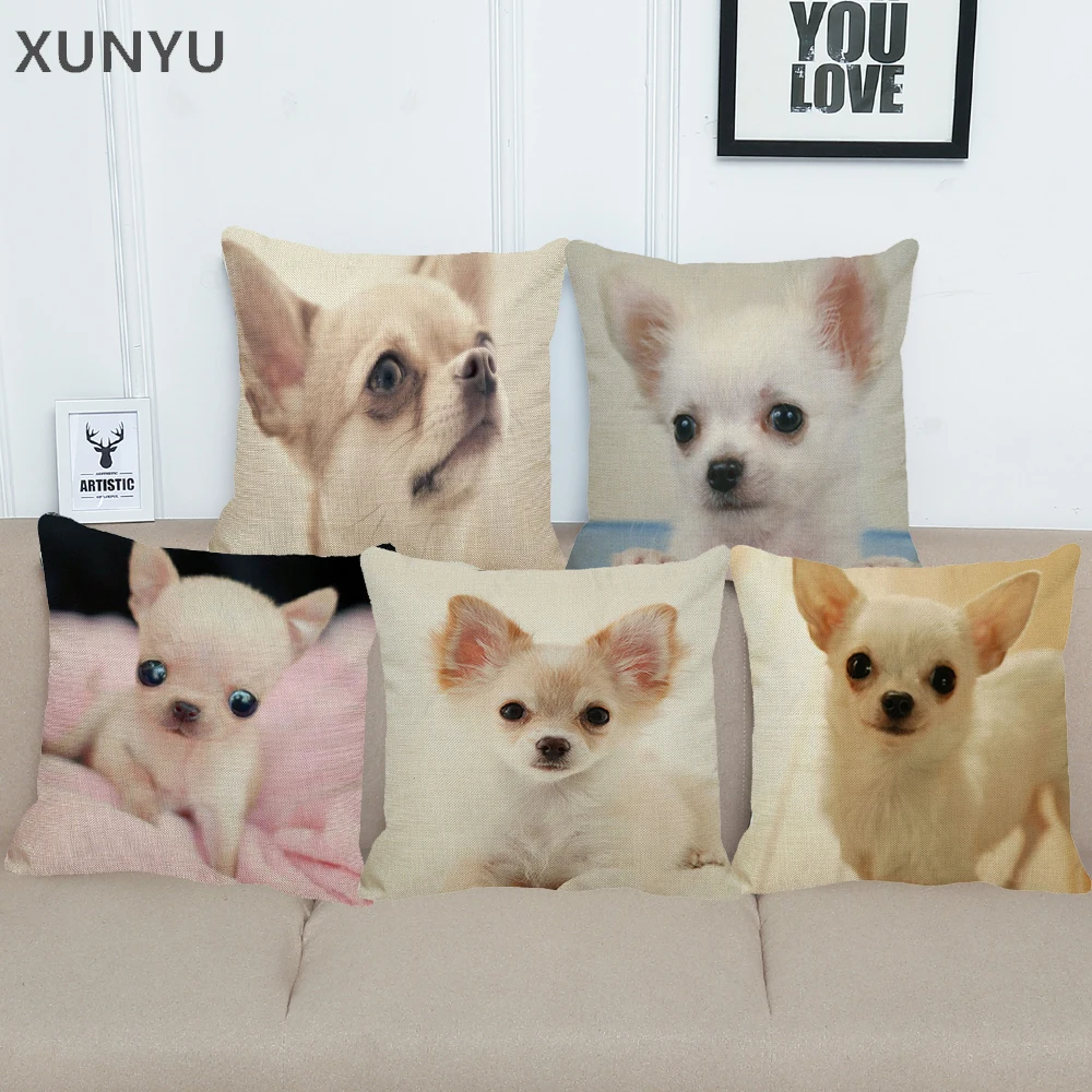 XUNYU льняная подушка с милым собака породы чихуахуа рисунком чехол для подушки