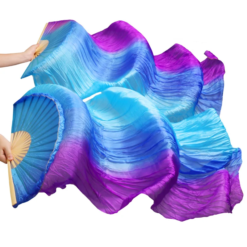 100% Real Silk Belly Dance Fans 1 Pair / 1 Pc Handmade Dyed Silk Belly Dance Long Fan Chinese Dance Fans Veil 24 Colors