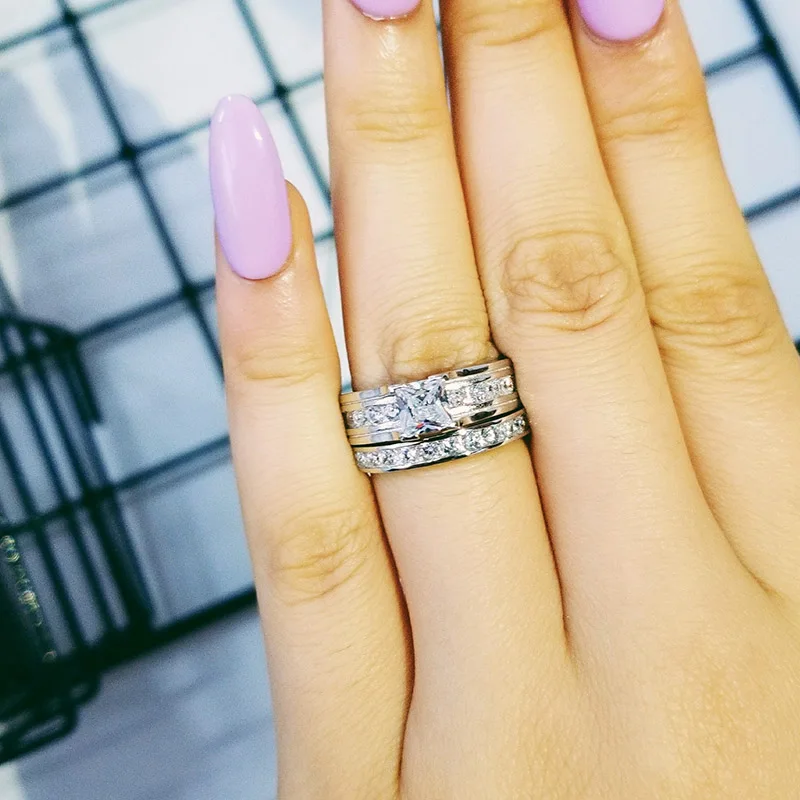 

Black Friday Real 925 Sterling Silver AAA CZ Princess Cut Wedding Ring Set for Women Jewelry Engagement Wholesale R3401S