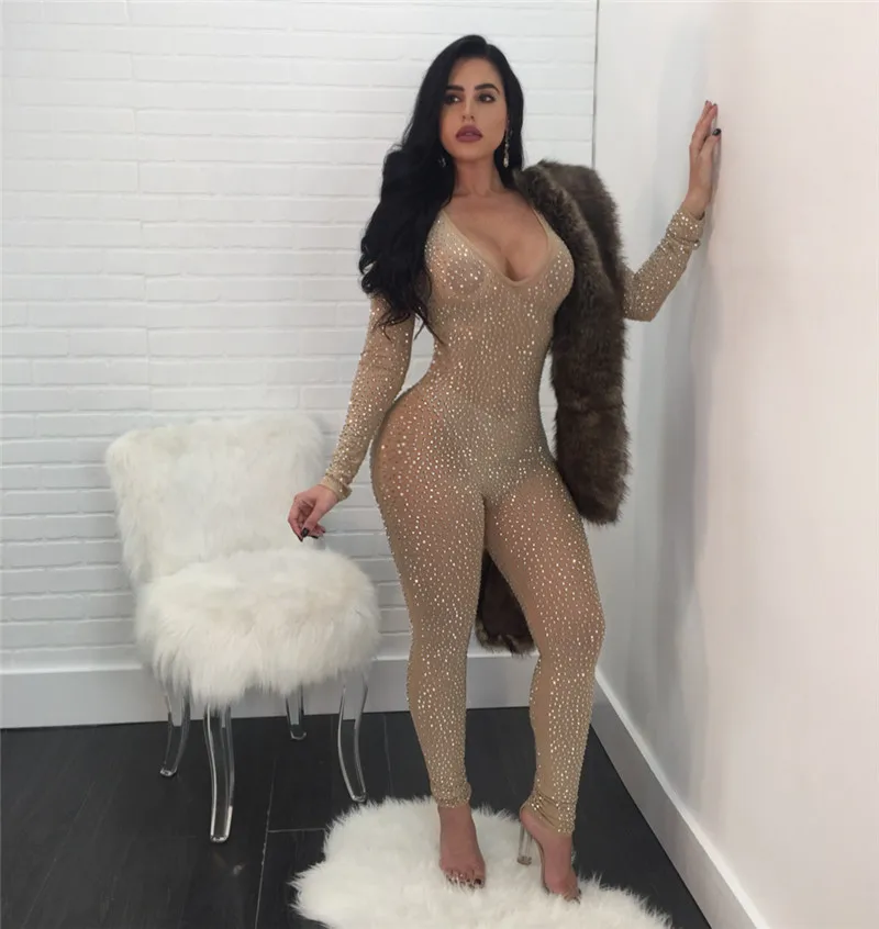 Женский прозрачный комбинезон с длинным рукавом на молнии|long overalls|overall jumpsuitjumpsuit
