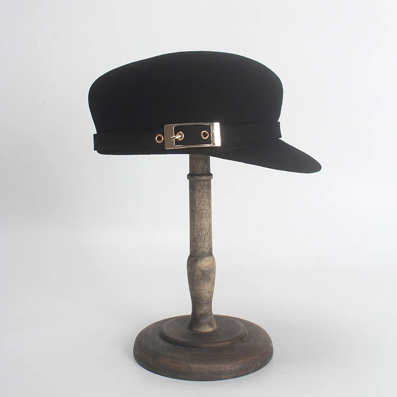 ROSELUOSI осень зима шерсть военные шапки для женщин Мода черный военный колпак