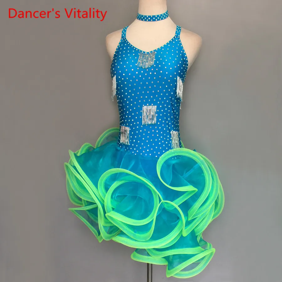 Новый дизайн 2018 платье для латиноамериканских танцев без рукавов с открытой