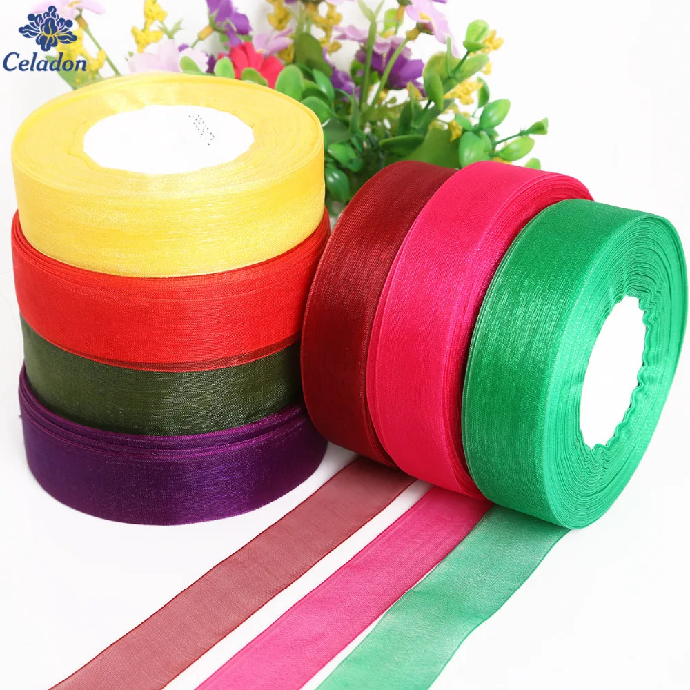50 ярдов/рулон ленты из органзы ширина 1 дюйм (25 мм)|organza ribbon wedding|ribbon weddingribbon tape |