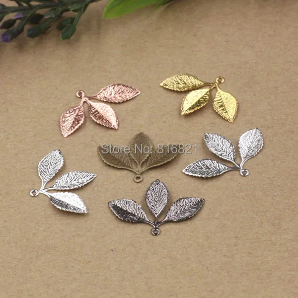 

31x23mm Multi-color Plated Metal Flat Filigree 3-Leaf Shape Wraps Hair Clasp Bu Yao Connectors Links Blank Charms Findings